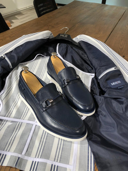 Heritage Buckle Detail Navy Loafer