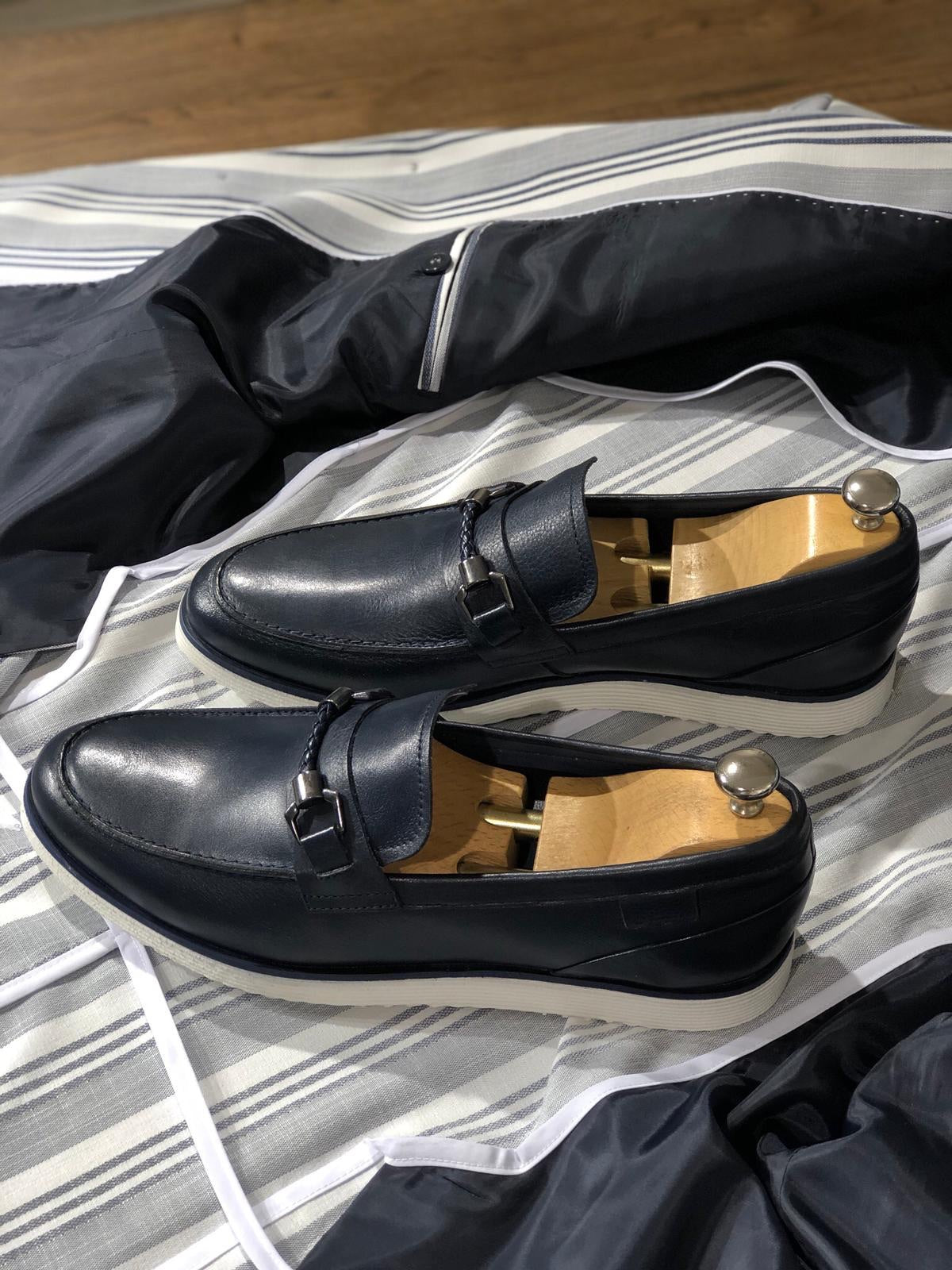 Heritage Buckle Detail Navy Loafer