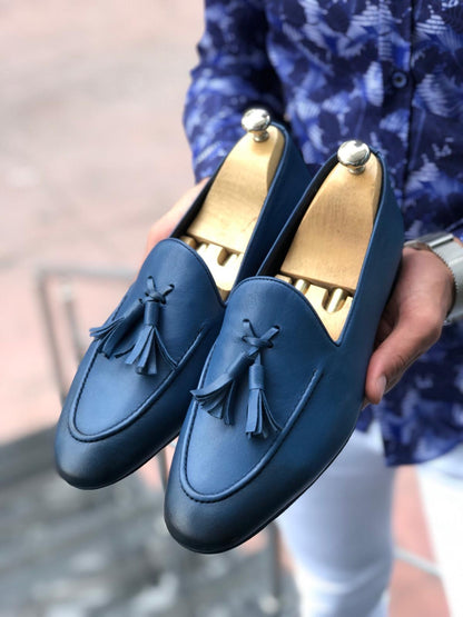 Blake Blue Comfy Leather Loafers