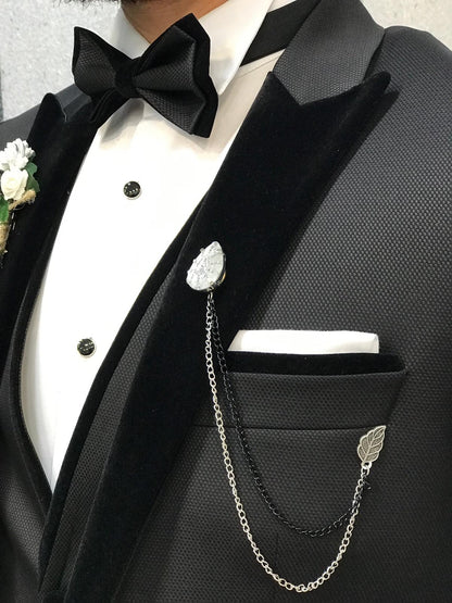 Infinite Royal Black Velvet Tuxedo – Luxurious Slim Fit for Formal Occasions