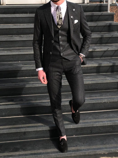 Bernard Black Striped Slim Fit Suit for Modern Men Brabion