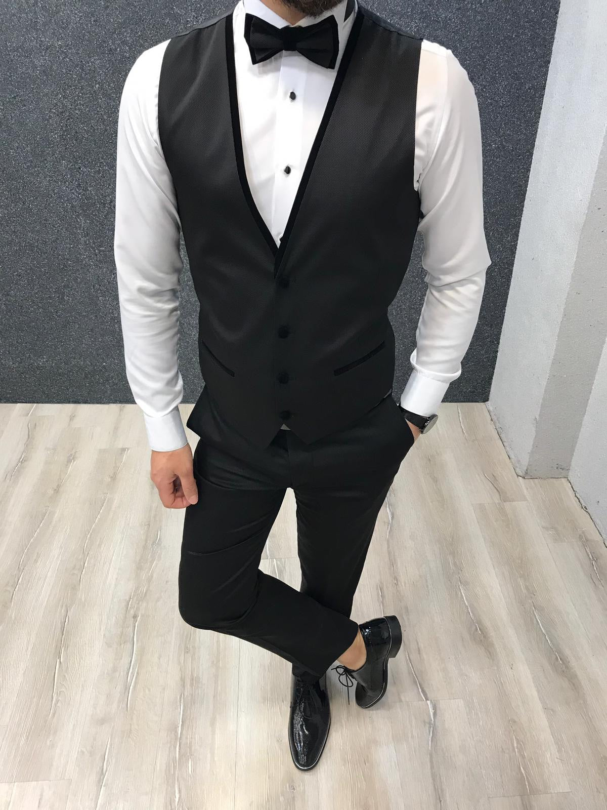 Infinite Royal Black Velvet Tuxedo – Luxurious Slim Fit for Formal Occasions