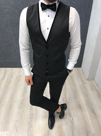 Infinite Royal Black Velvet Tuxedo – Luxurious Slim Fit for Formal Occasions