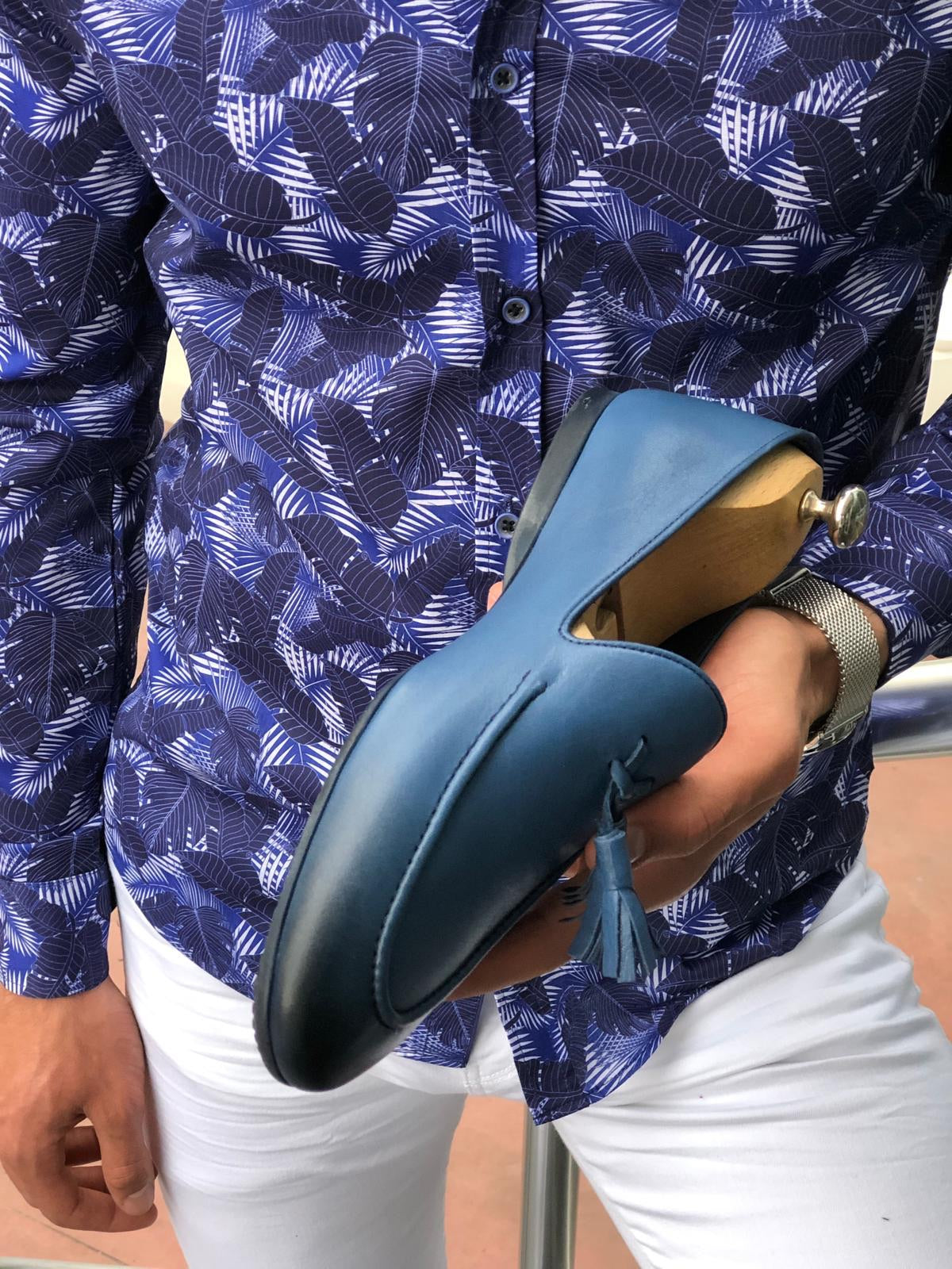 Blake Blue Comfy Leather Loafers