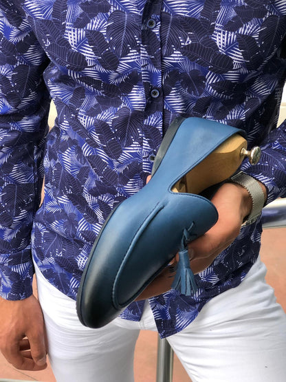 Blake Blue Comfy Leather Loafers