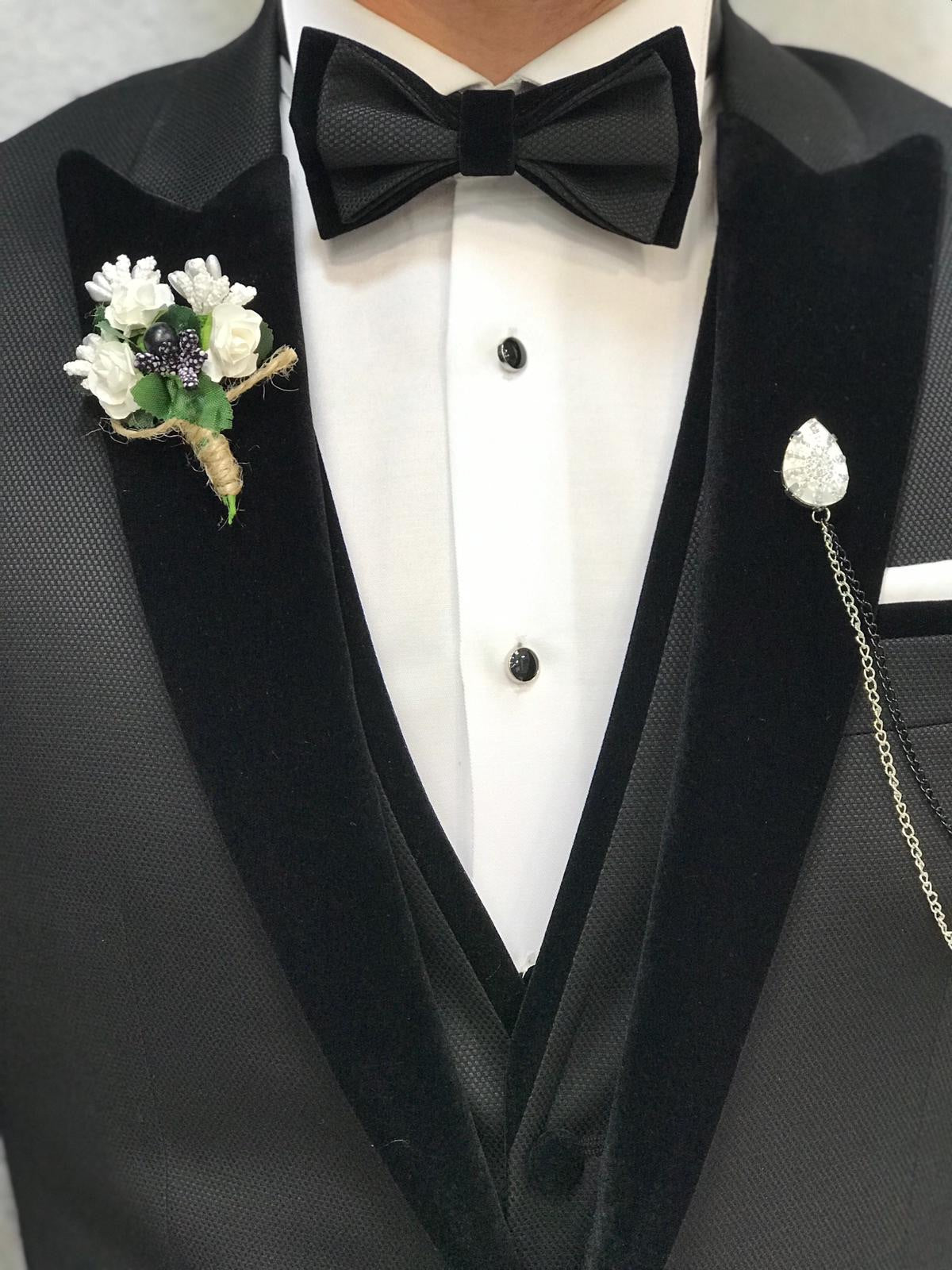 Infinite Royal Black Velvet Tuxedo – Luxurious Slim Fit for Formal Occasions