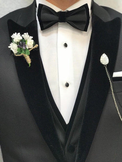 Infinite Royal Black Velvet Tuxedo – Luxurious Slim Fit for Formal Occasions